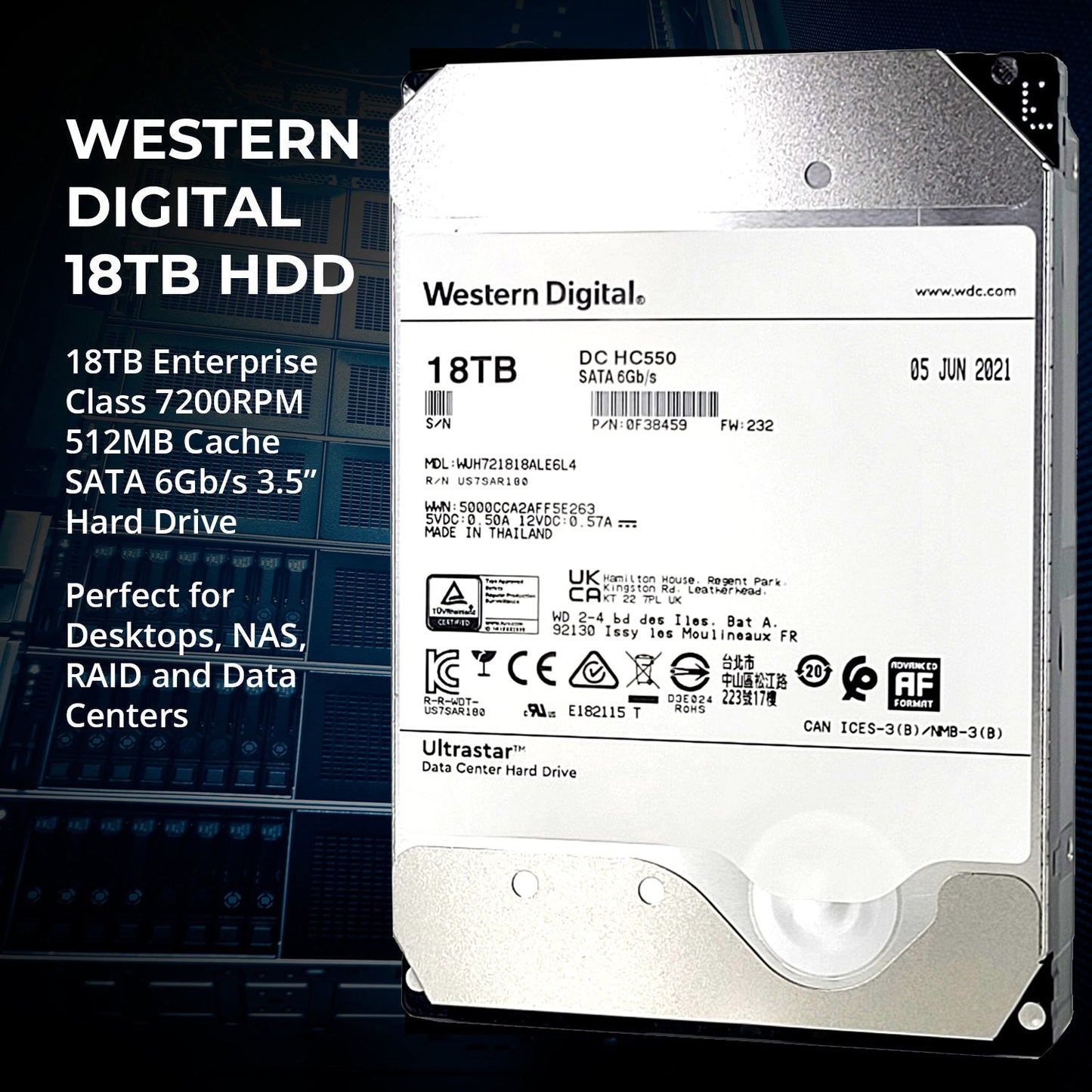 WD UltraStar 18TB Hard Drive Upgrade Kit - 0F38459 - With Fantom Drives Cloning Software in Flash Drive and USB to eSATA Cable Converter