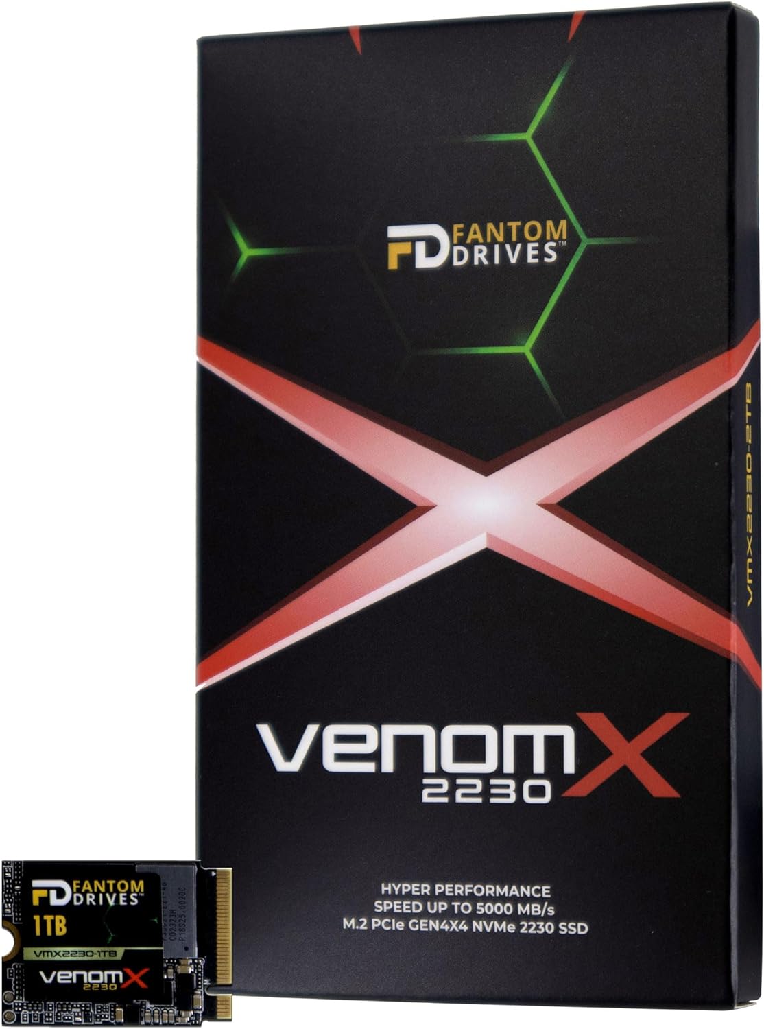 Fantom Drives VenomX 1TB M.2 2230 NVMe SSD, PCIe Gen4 x 4, Read speeds up to 5100MB/s, Internal Solid State Drive for PC and Gaming Consoles