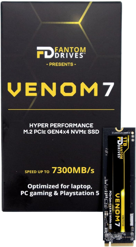 Fantom Drives VENOM7, 1TB Internal SSD NVMe Gen 4 M.2 2280 Slim Profile for Compatibility with Desktop, Laptops, and PS5 - Up to 7300MB/s - 3D NAND TLC (VM7X10)