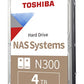 Toshiba 4TB N300 NAS 3.5-Inch Internal Hard Drive - CMR SATA 6 GB/s 7200 RPM 256 MB Cache - New - HDWG440XZSTA