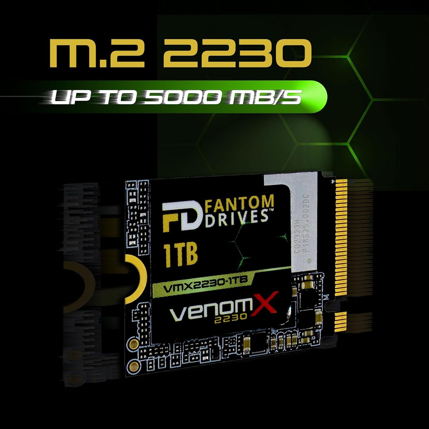 Fantom Drives VenomX 1TB M.2 2230 NVMe SSD, PCIe Gen4 x 4, Read speeds up to 5100MB/s, Internal Solid State Drive for PC and Gaming Consoles