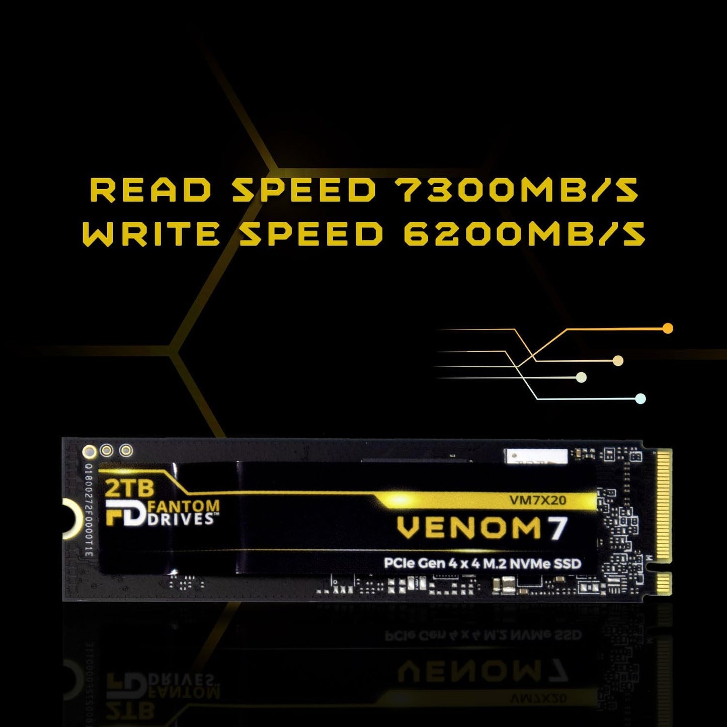 Fantom Drives VENOM7, 2TB Internal SSD NVMe Gen 4 M.2 2280 Slim Profile for Compatibility with Desktop, Laptops, and PS5 - Up to 7300MB/s - 3D NAND TLC (VM7X20)