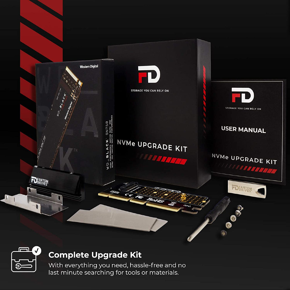 Fantom Drives NVMe Upgrade Kit WD Black 500GB NVMe SSD - M.2 3430 MB/s Read/2600 MB/s Write - (NWDXC500KIT) New